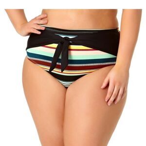 Allure By Img Striped High Waist Bikini Bottom